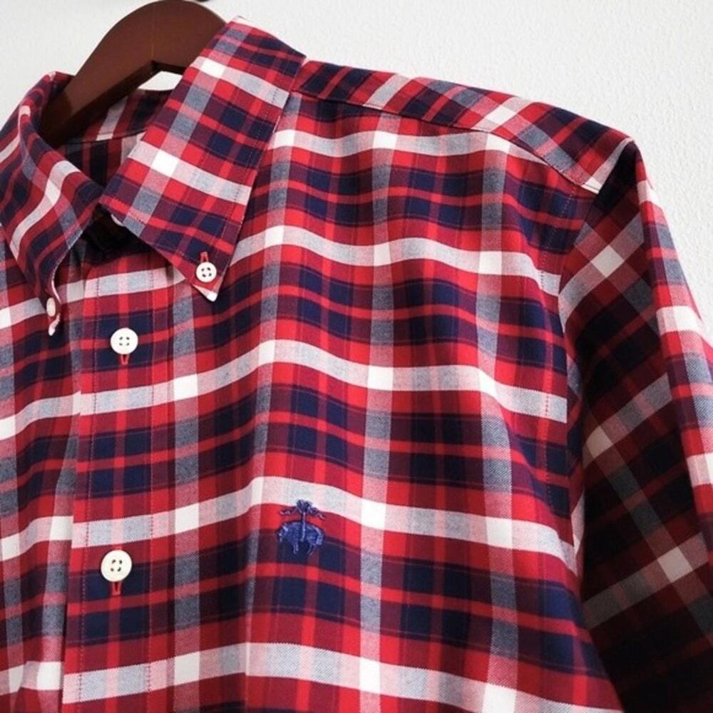 NEW Brooks Brothers Shirt Oxford Regent Button Down Plaid Navy Blue Red L - Picture 8 of 9